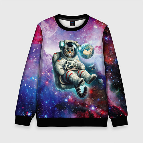 Детский свитшот Brave cat in space - ai art / 3D-Черный – фото 1