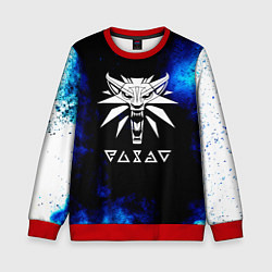 Свитшот детский Ведьмак лого синие краски, цвет: 3D-красный