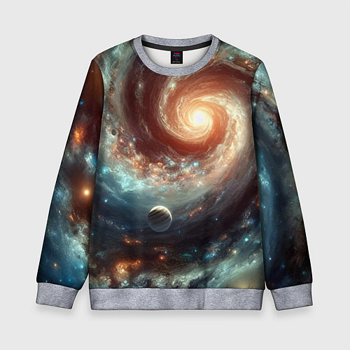 Детский свитшот Далёкая неоновая галактика - нейросеть / 3D-Меланж – фото 1