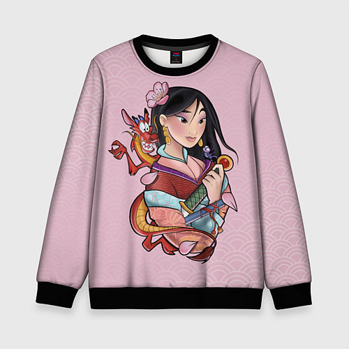 Детский свитшот Красивая Мулан и Мушу - big pictures / 3D-Черный – фото 1