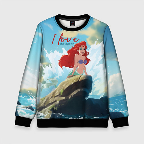 Детский свитшот Ariel I love the ocean - русалка - beautiful big p / 3D-Черный – фото 1