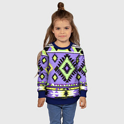 Свитшот детский Геометрический сиренево желтый орнамент ацтеков, цвет: 3D-синий — фото 2