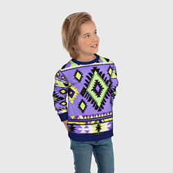 Свитшот детский Геометрический сиренево желтый орнамент ацтеков, цвет: 3D-синий — фото 2