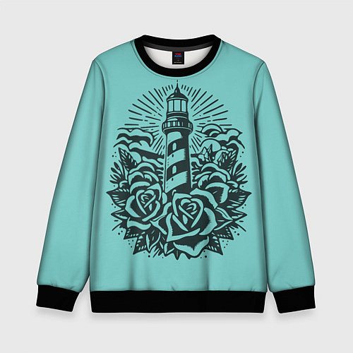 Детский свитшот Маяк и розы / 3D-Черный – фото 1