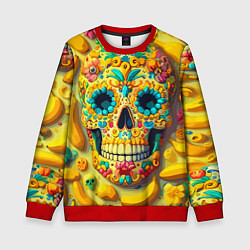 Свитшот детский Красочный летний паттерн с черепом - нейроарт, цвет: 3D-красный