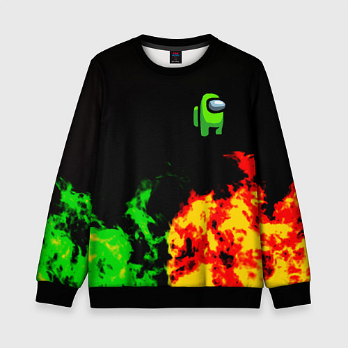Детский свитшот Амонг ас огненная текстура / 3D-Черный – фото 1