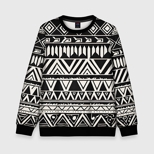 Детский свитшот Черно белый орнамент в этническом стиле / 3D-Черный – фото 1