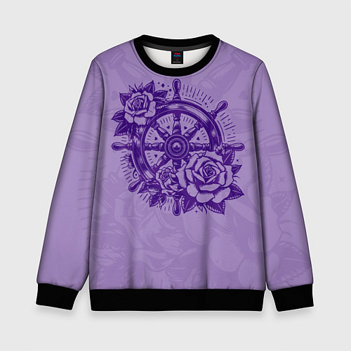 Детский свитшот Штурвал в розах / 3D-Черный – фото 1
