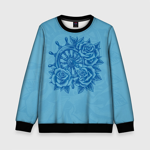 Детский свитшот Штурвал и три розы / 3D-Черный – фото 1