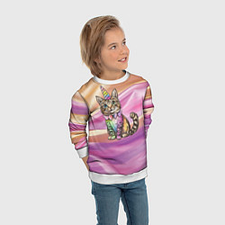 Свитшот детский Котенок в костюме единорога, цвет: 3D-белый — фото 2