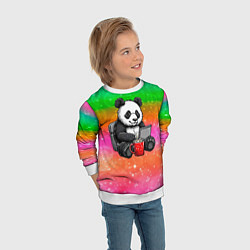 Свитшот детский Панда с кофе за ноутом, цвет: 3D-белый — фото 2