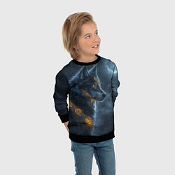 Свитшот детский Волк фэнтези стиль, цвет: 3D-черный — фото 2