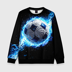Свитшот детский Футбольный мяч в синем пламени, цвет: 3D-черный