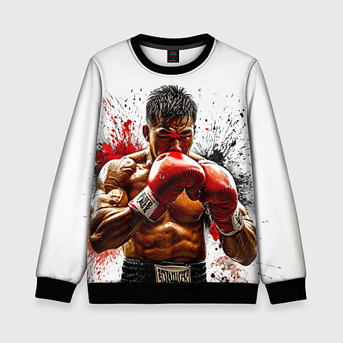 Детский свитшот Тайский боксер на белом / 3D-Черный – фото 1