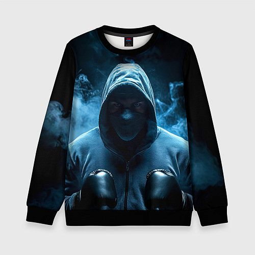 Детский свитшот Боксер в дыму / 3D-Черный – фото 1