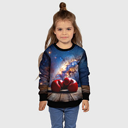 Свитшот детский Боксерские перчатки в космосе, цвет: 3D-черный — фото 2