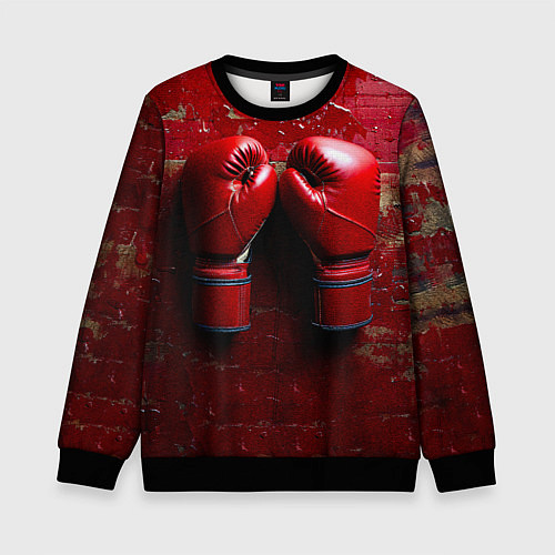 Детский свитшот Бойцовские перчатки на красном / 3D-Черный – фото 1