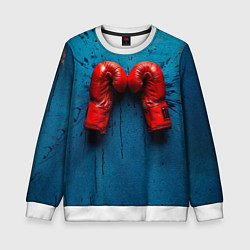 Свитшот детский Бойцовские перчатки на синем, цвет: 3D-белый