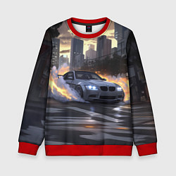 Свитшот детский БМВ в вечернем городе, цвет: 3D-красный