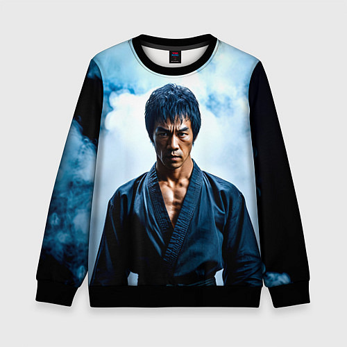 Детский свитшот Брюс Ли в дыму / 3D-Черный – фото 1