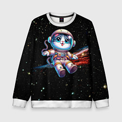 Свитшот детский Котёнок космонавт в открытом космосе, цвет: 3D-белый