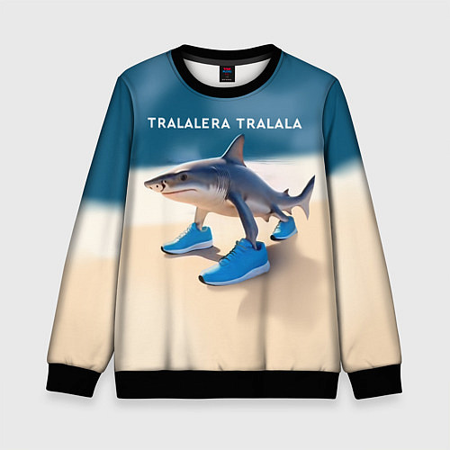 Детский свитшот Акула в кроссовках - брейнрот мем / 3D-Черный – фото 1