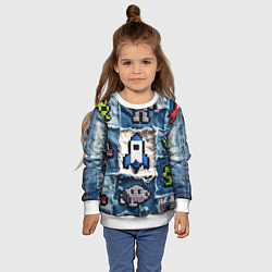 Свитшот детский Космический пиксельный корабль, цвет: 3D-белый — фото 2