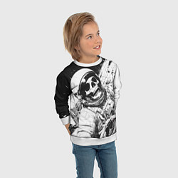 Свитшот детский Скелет в космосе черно-белый, цвет: 3D-белый — фото 2
