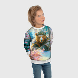 Свитшот детский Русский медведь военный в лесу, цвет: 3D-белый — фото 2