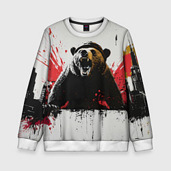 Свитшот детский Медведь и брызги краски, цвет: 3D-белый