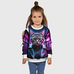 Свитшот детский Кот в кожанке, цвет: 3D-белый — фото 2