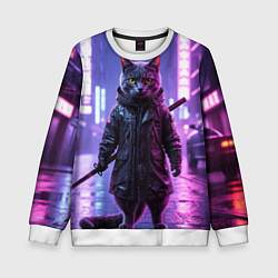 Свитшот детский Котик с катаной, цвет: 3D-белый