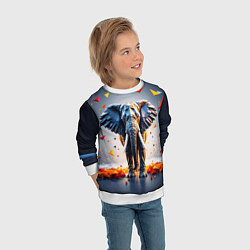 Свитшот детский Геометрический слон и цветные полигоны, цвет: 3D-белый — фото 2