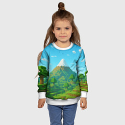Свитшот детский Пейзаж Minecraft с горой со снежной шапкой, цвет: 3D-белый — фото 2
