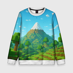 Свитшот детский Пейзаж Minecraft с горой со снежной шапкой, цвет: 3D-белый