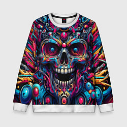 Свитшот детский Colorful cyber skull - pattern, цвет: 3D-белый