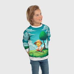 Свитшот детский Уточка в кимоно под миниатюрным деревом, цвет: 3D-белый — фото 2