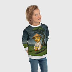 Свитшот детский Утенок самурай - медитация, цвет: 3D-белый — фото 2