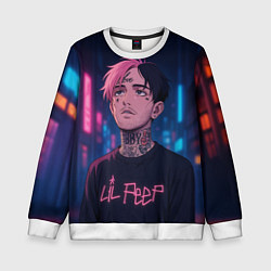 Свитшот детский LiL Peep - Неоновый аниме арт, цвет: 3D-белый