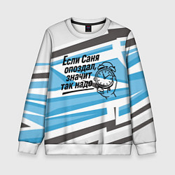 Свитшот детский Если Саня опоздал значит так надо, цвет: 3D-белый