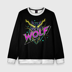 Свитшот детский Голова волка со светящимися желтыми глазами, цвет: 3D-белый