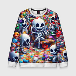 Свитшот детский Смеющиеся прикольные скелетики - нейроарт, цвет: 3D-белый