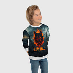 Свитшот детский Stay wild волк в огне, цвет: 3D-белый — фото 2