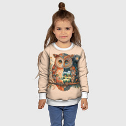 Свитшот детский Сова разделенная на день и ночь абстракция, цвет: 3D-белый — фото 2