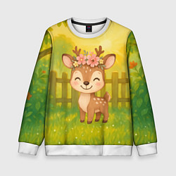 Свитшот детский Милый олененок на зеленом дворе, цвет: 3D-белый