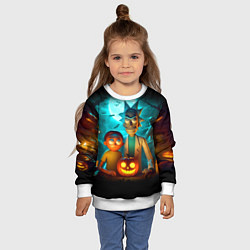 Свитшот детский Morty and Rick with pumpkin - neon halloween, цвет: 3D-белый — фото 2