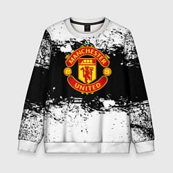 Свитшот детский Манчестер Юнайтед черно белые краски лого, цвет: 3D-белый