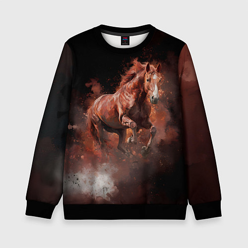 Детский свитшот Коричневая лошадь в прыжке / 3D-Черный – фото 1
