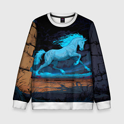 Свитшот детский Лошадь в синем свете, цвет: 3D-белый