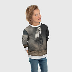 Свитшот детский Белая лошадь скачет по полю, цвет: 3D-белый — фото 2